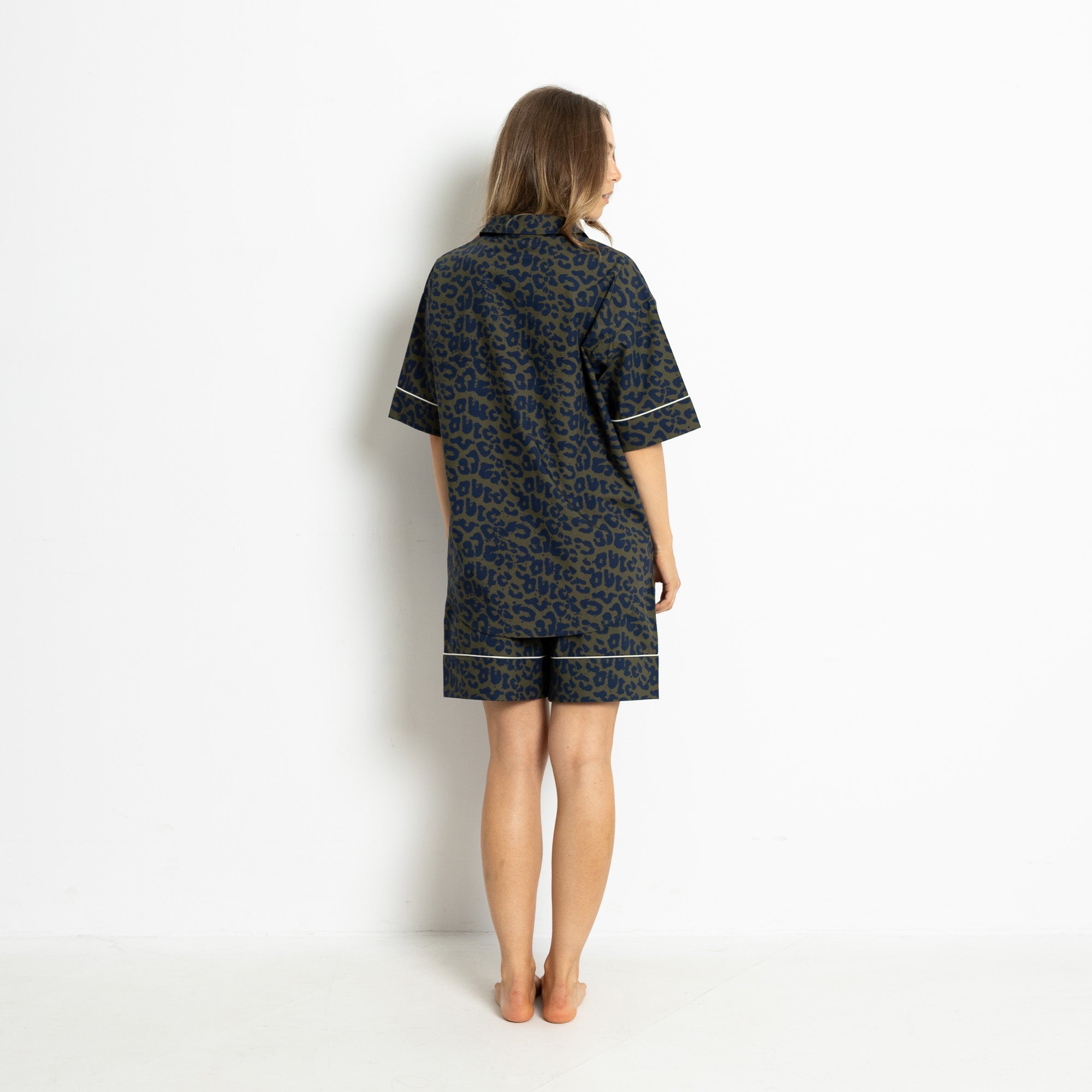 Pyjama Shirt short sleeve - leo splashes navy/olive - VIVI MARI