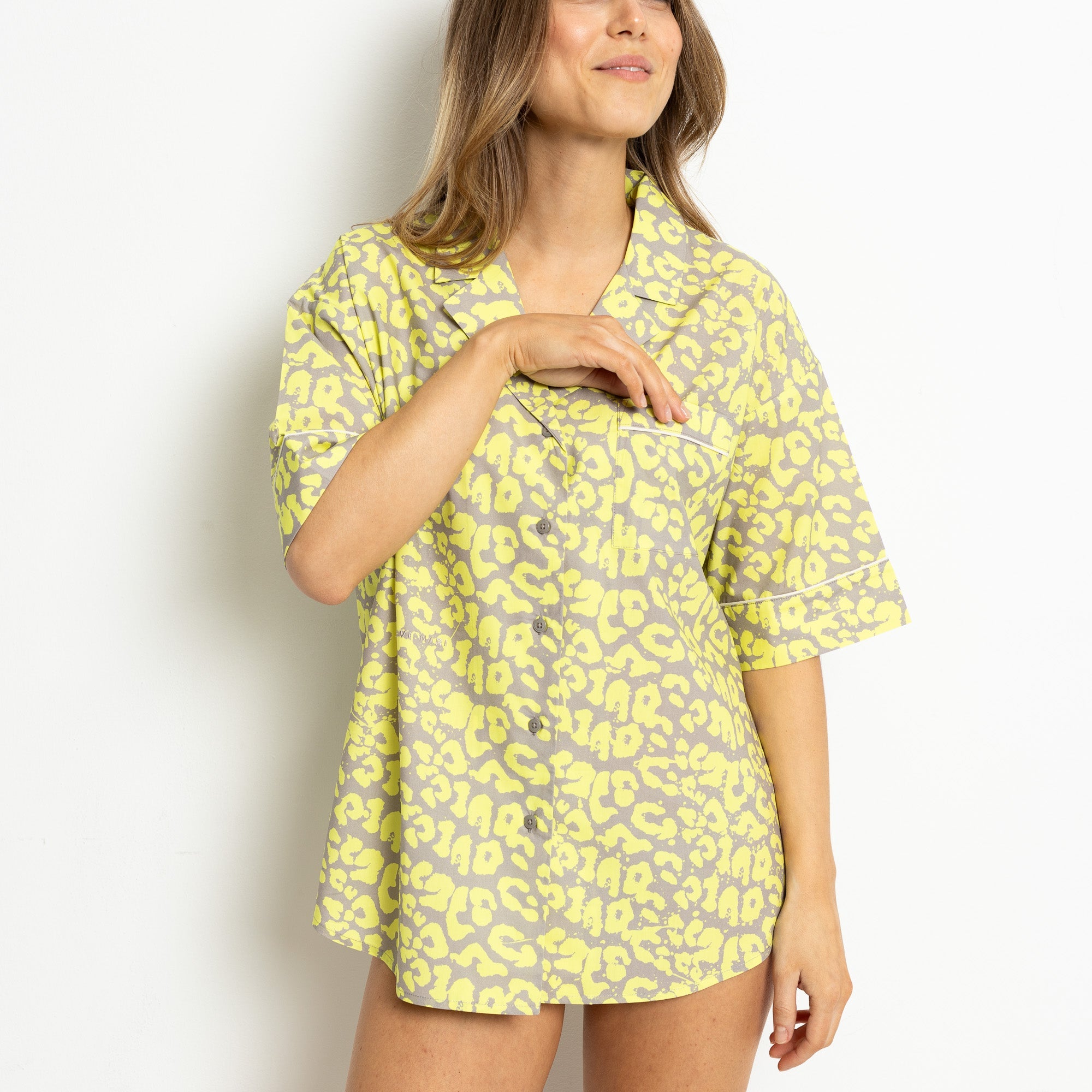 Pyjama Shirt short sleeve - leo splashes yellow/grey - VIVI MARI