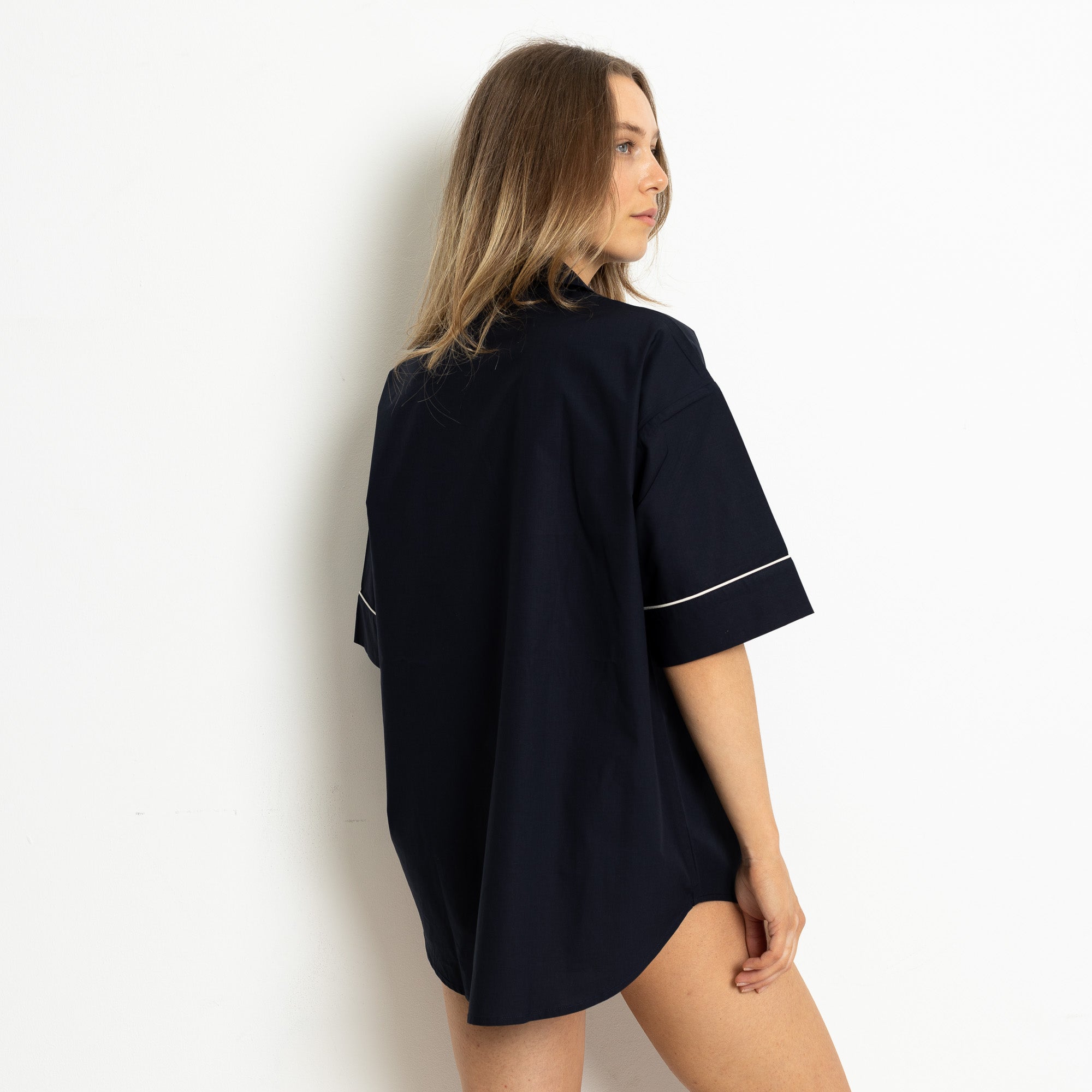 Pyjama Shirt short sleeve - solid navy - VIVI MARI