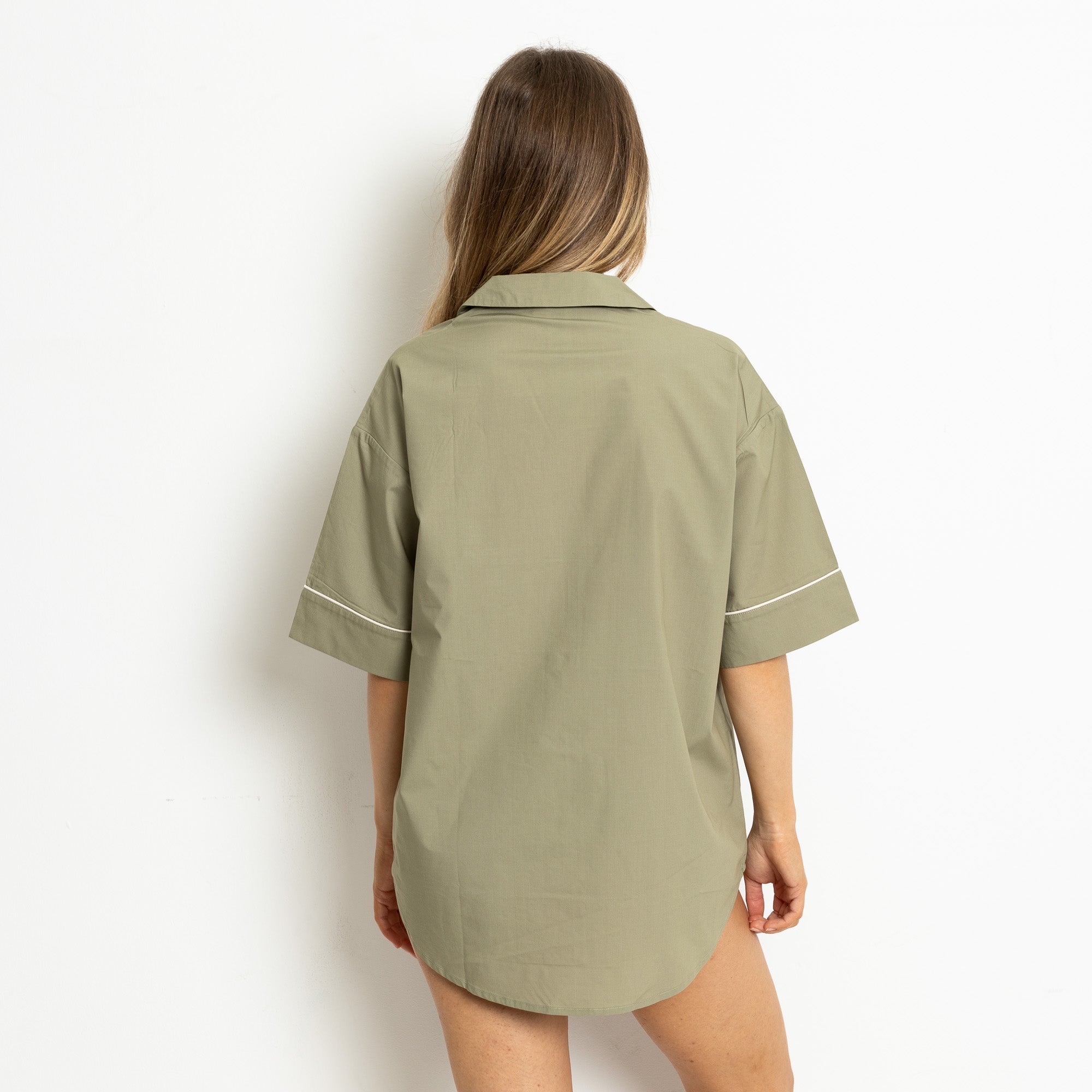 Pyjama Shirt short sleeve - solid pale olive - VIVI MARI