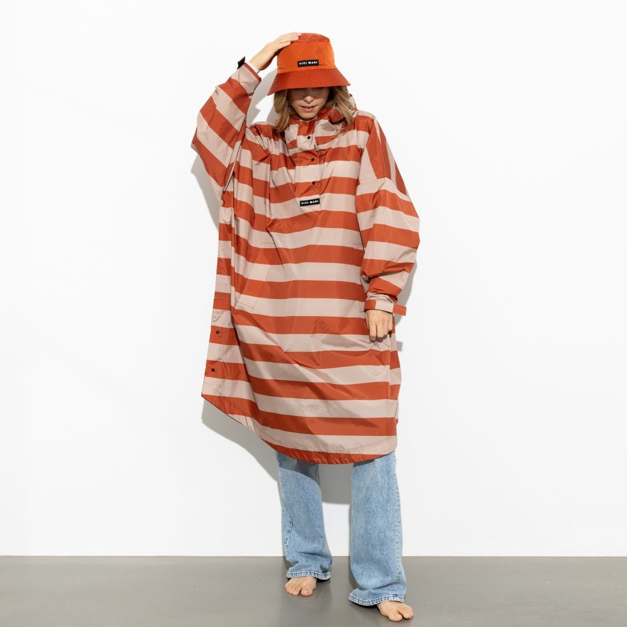 Raincoat bold stripes - cinnamon/latte - VIVI MARI