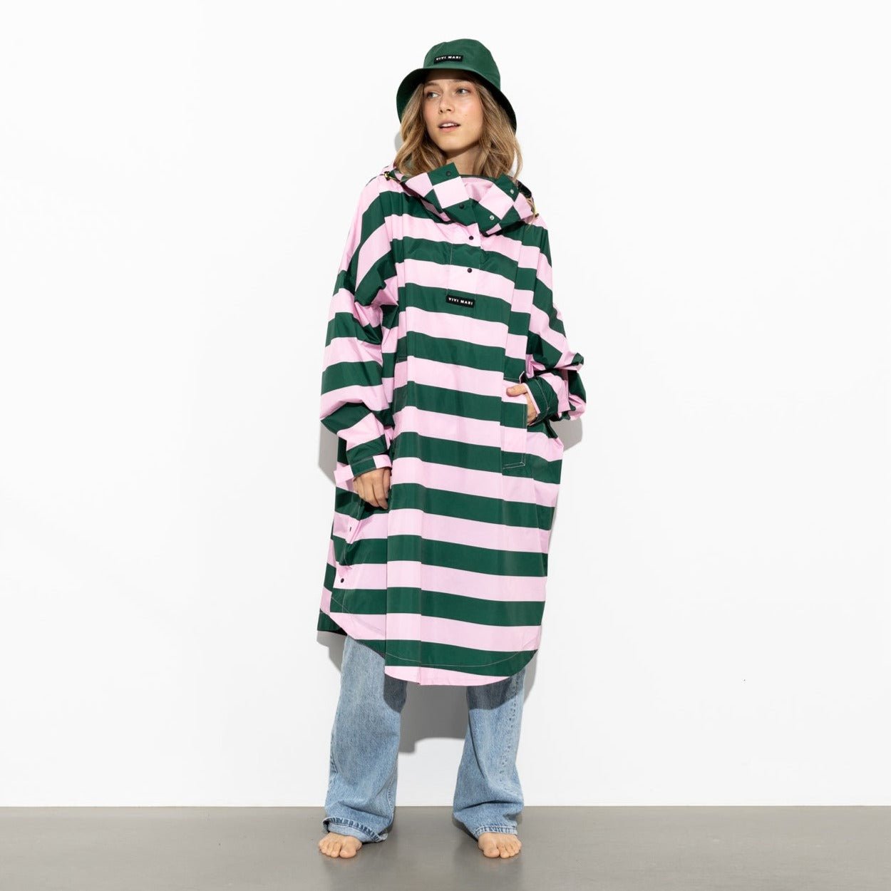 Raincoat bold stripes - green/rosé - VIVI MARI