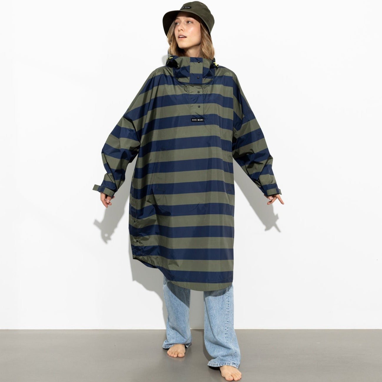 Raincoat bold stripes - navy/olive - VIVI MARI