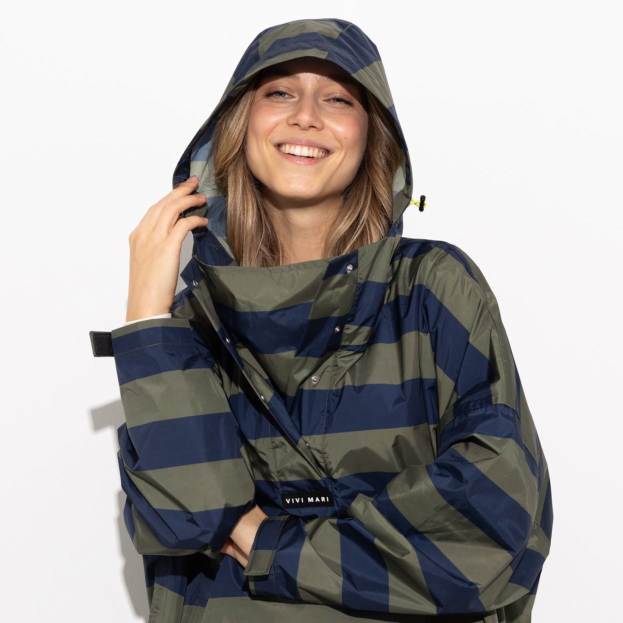 Raincoat bold stripes - navy/olive - VIVI MARI