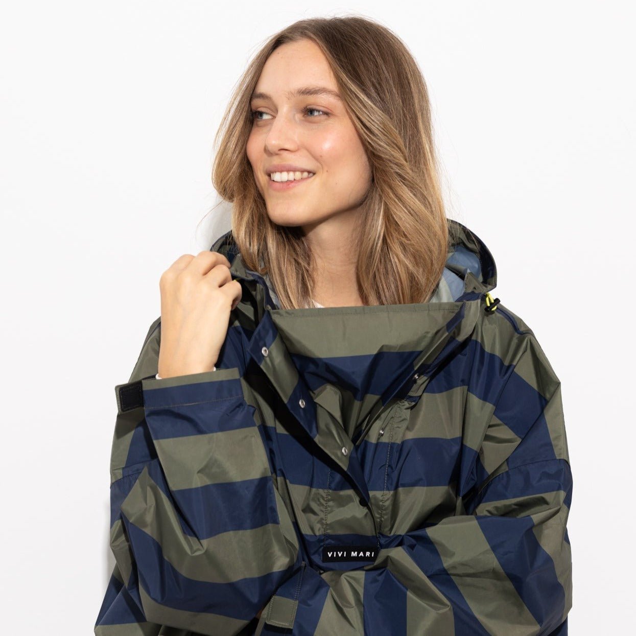 Raincoat bold stripes - navy/olive - VIVI MARI