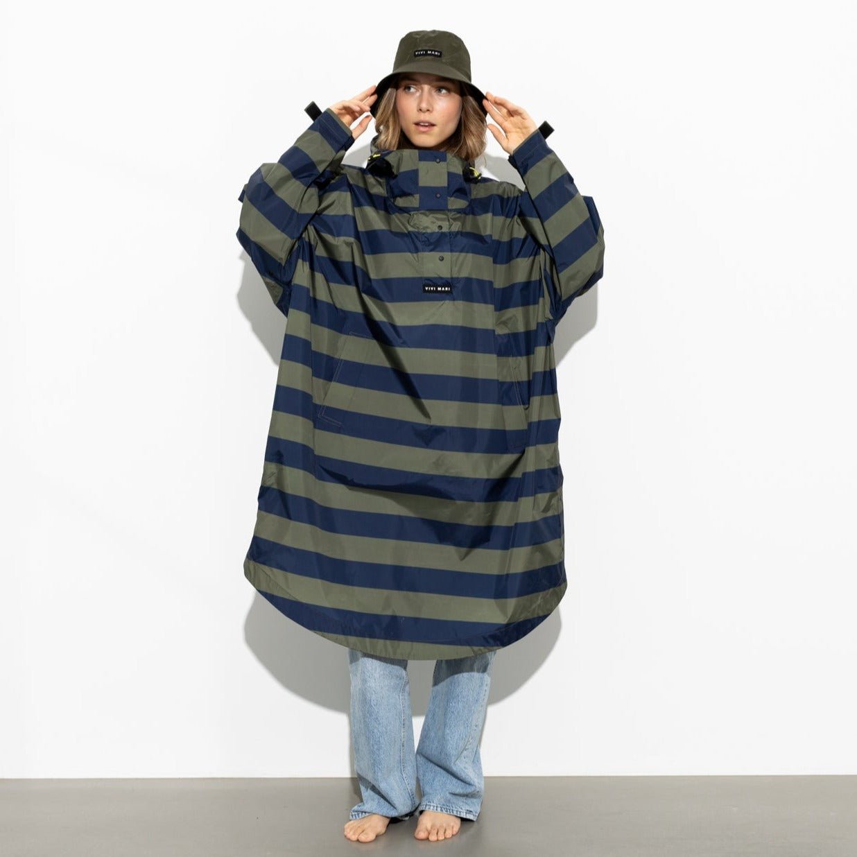 Raincoat bold stripes - navy/olive - VIVI MARI