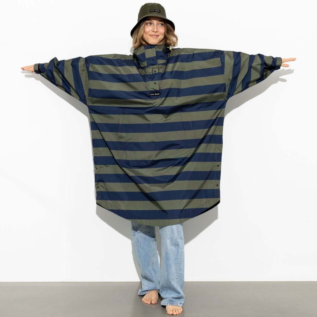 Raincoat bold stripes - navy/olive - VIVI MARI