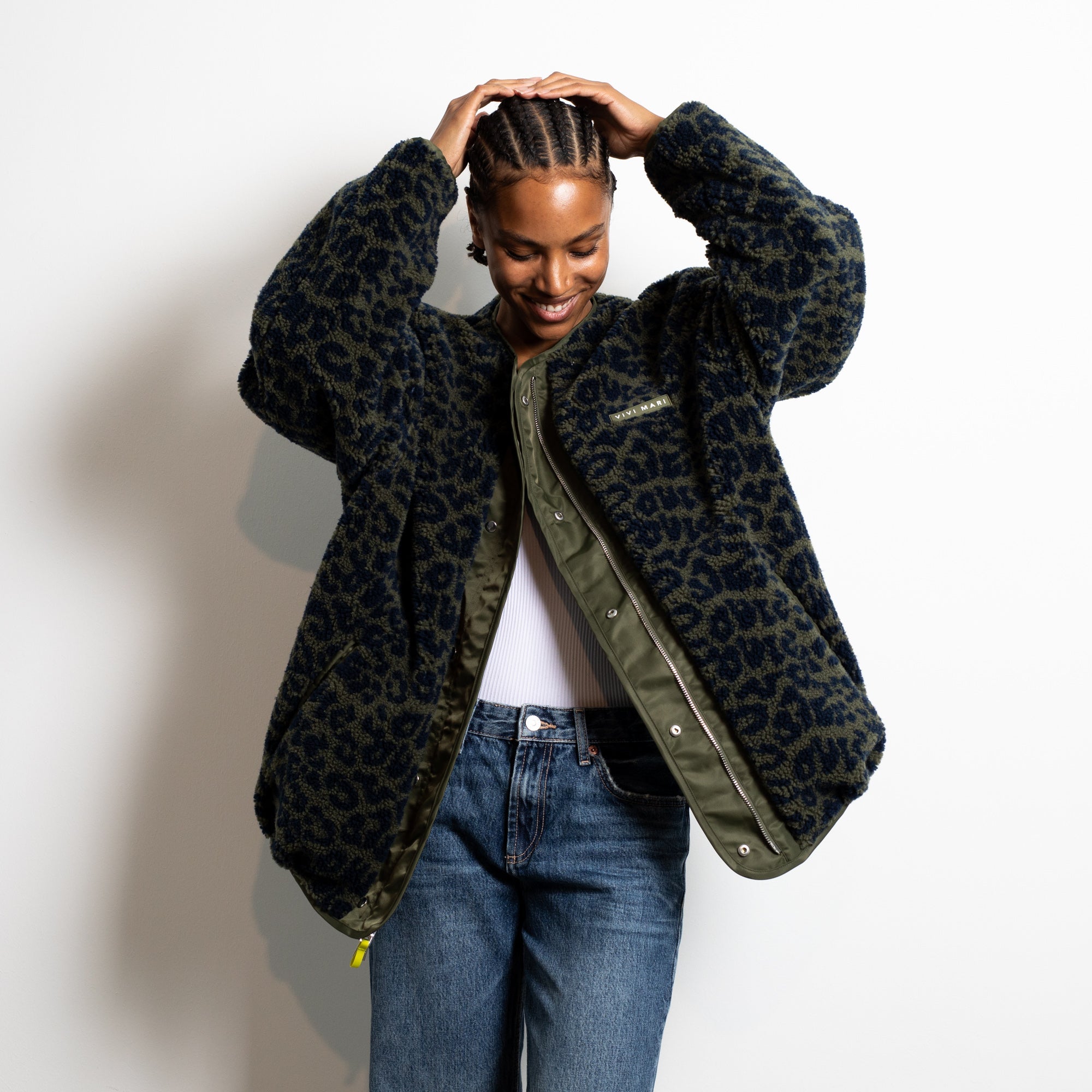 Reversible Bomber Jacket - olive/leo navy-olive - VIVI MARI