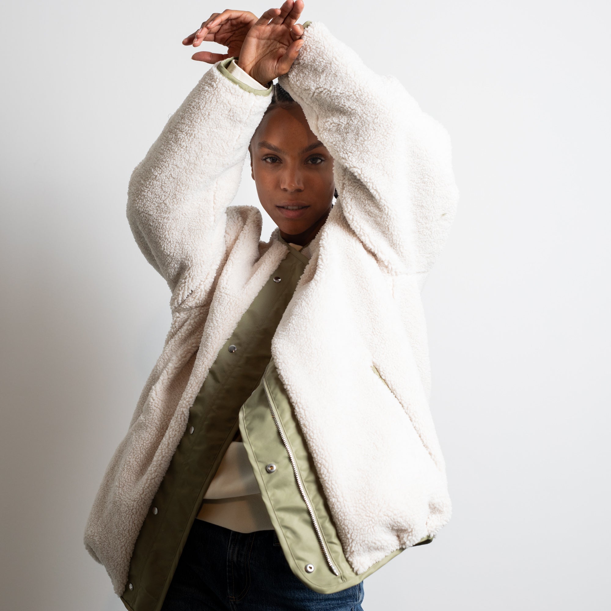 Reversible Bomber Jacket - pale olive/sand - VIVI MARI