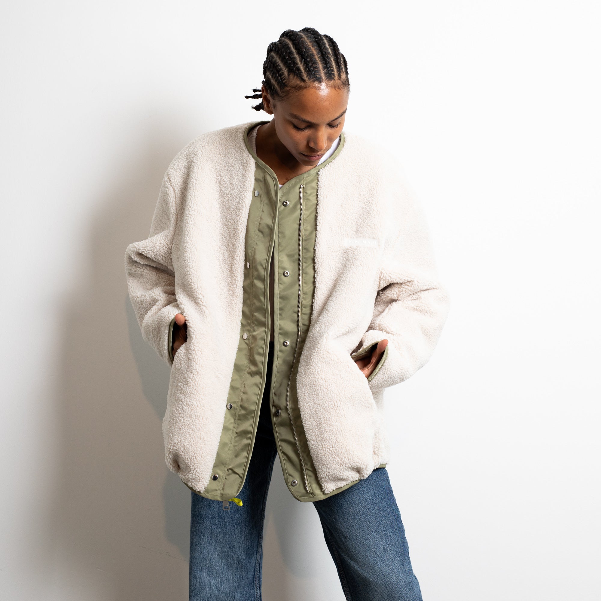 Reversible Bomber Jacket - pale olive/sand - VIVI MARI