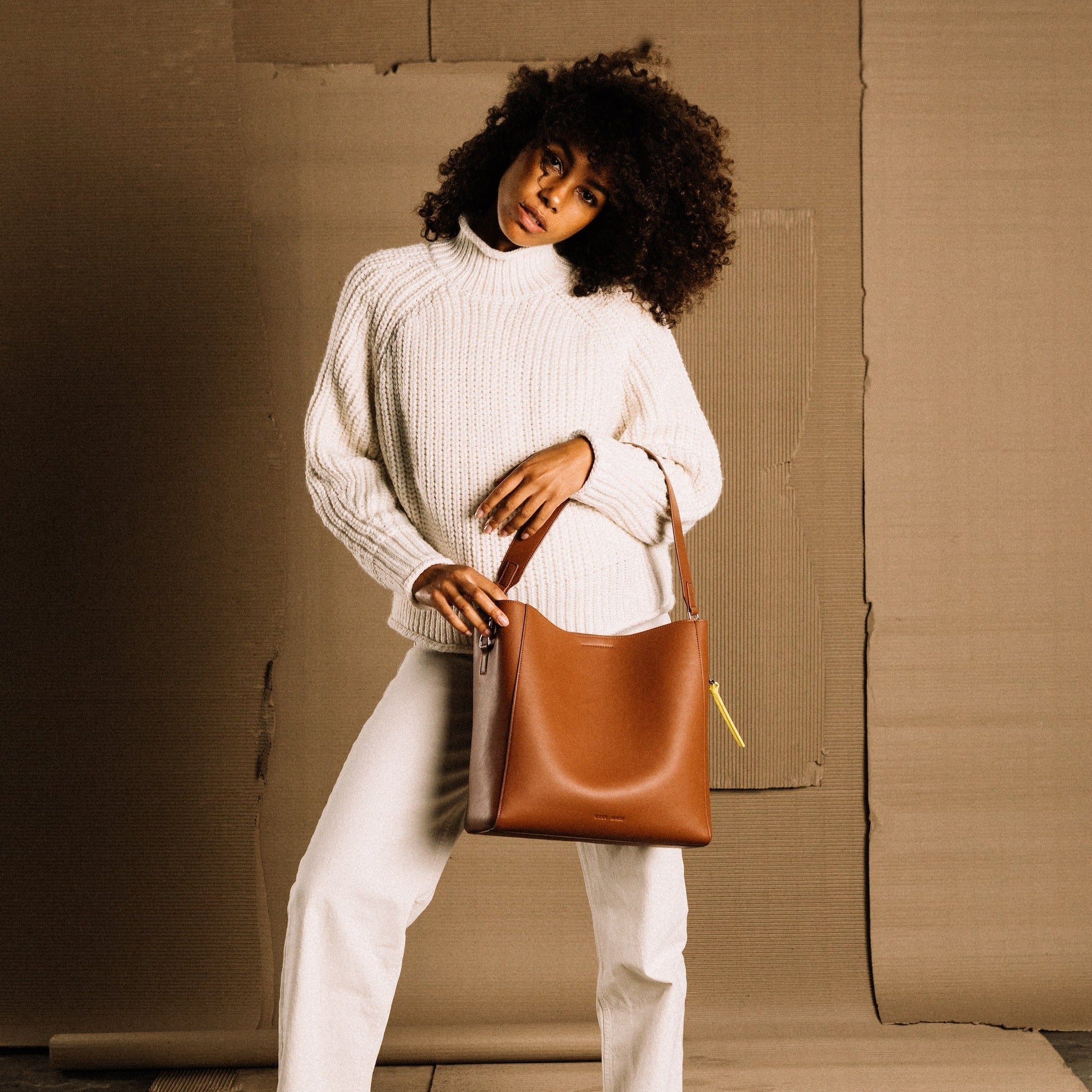 tote bag + strap basic classic - tan - VIVI MARI