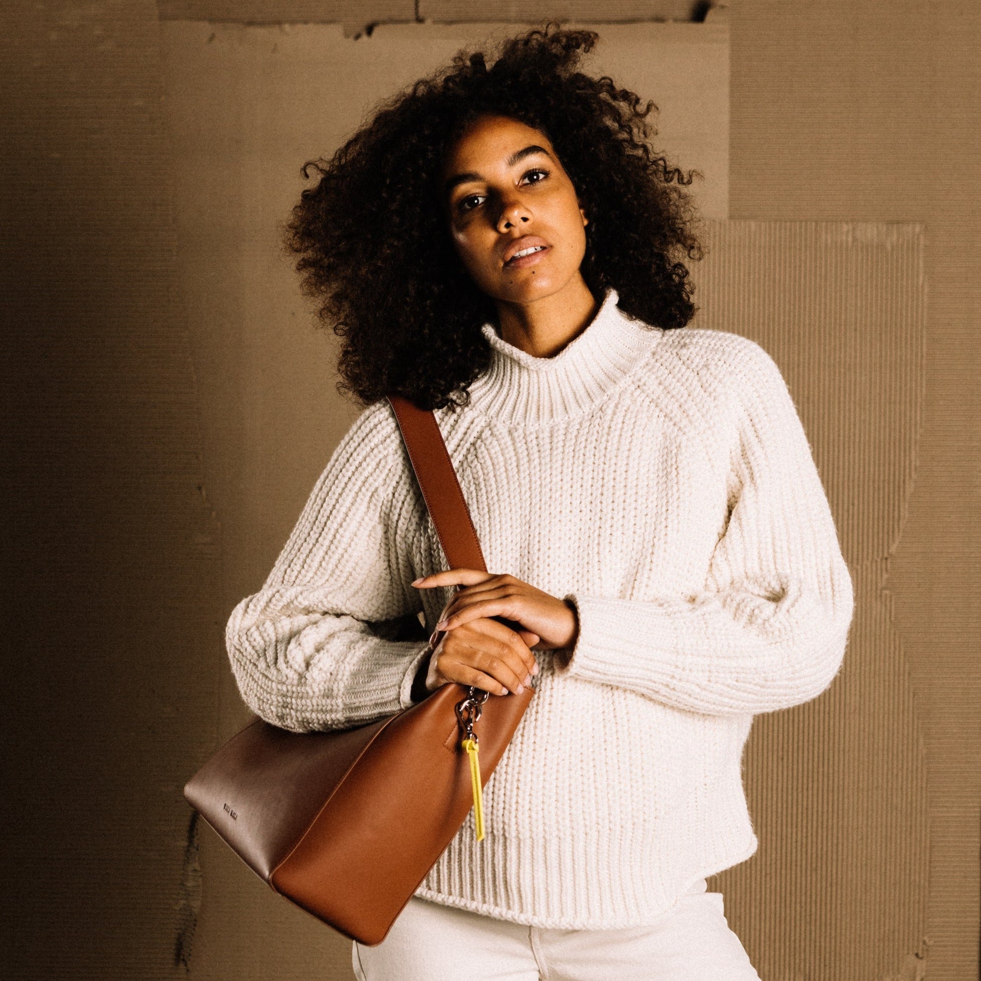 tote bag + strap basic classic - tan - VIVI MARI