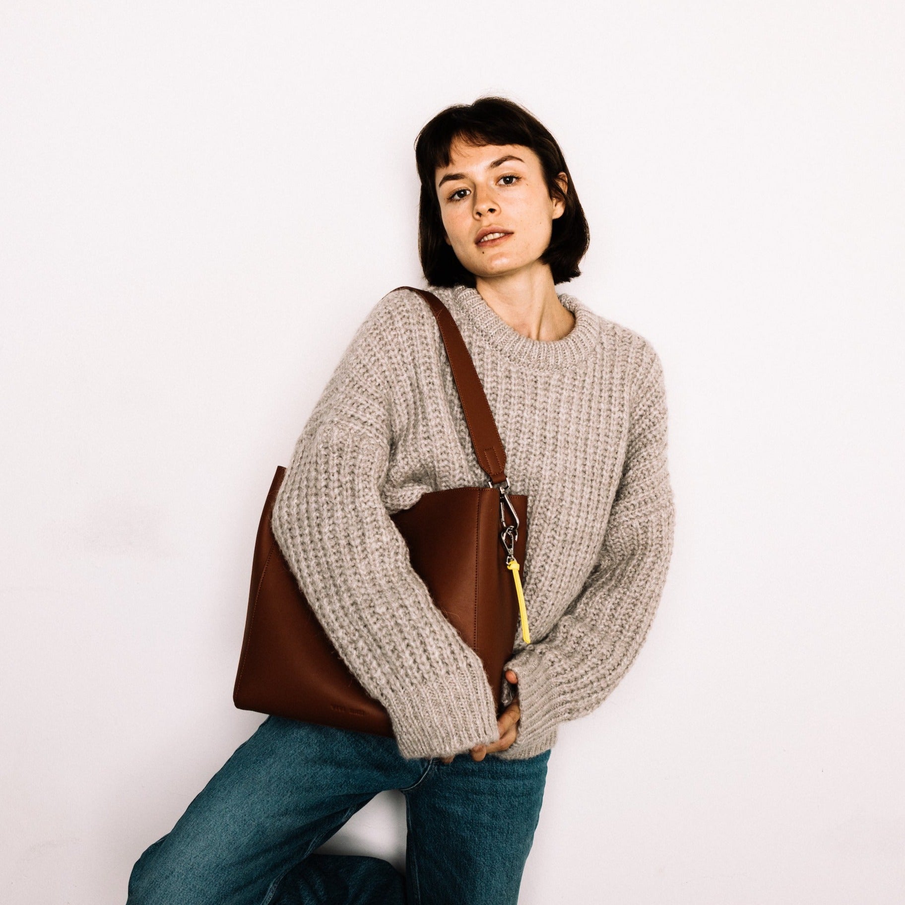 tote bag + strap basic classic - tan - VIVI MARI