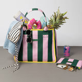 Carry All Bag - bold stripes green/rosé