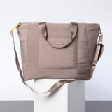 padded tote bag large + strap basic woven slim - dark mushroom