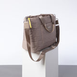 padded tote bag medium + strap basic woven slim - dark mushroom