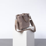 padded tote bag small + strap basic woven slim - dark mushroom