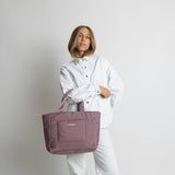 padded tote bag medium + strap basic woven slim - ash plum