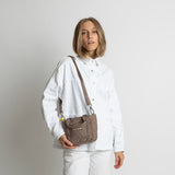 padded tote bag mini + strap basic woven slim - dark mushroom