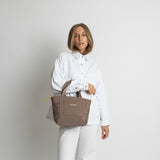 padded tote bag small + strap basic woven slim - dark mushroom