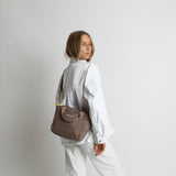 padded tote bag small + strap basic woven slim - dark mushroom