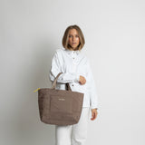 padded tote bag medium + strap basic woven slim - dark mushroom