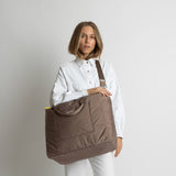 padded tote bag large + strap basic woven slim - dark mushroom