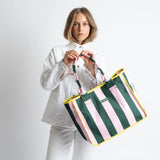 Carry All Bag - bold stripes green/rosé
