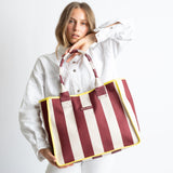 Carry All Bag - bold stripes wine red/sand