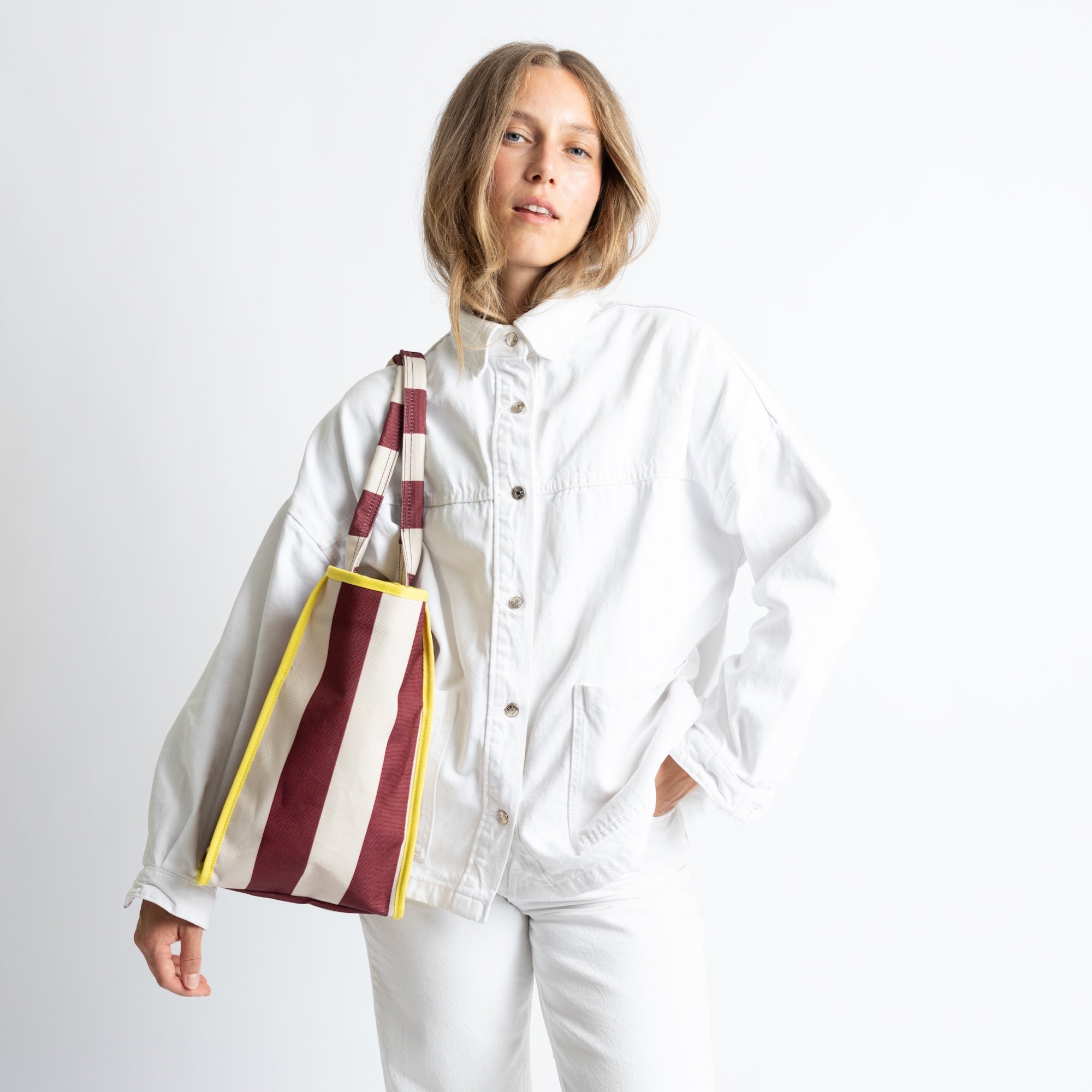 Carry All Bag - bold stripes wine red/sand - VIVI MARI