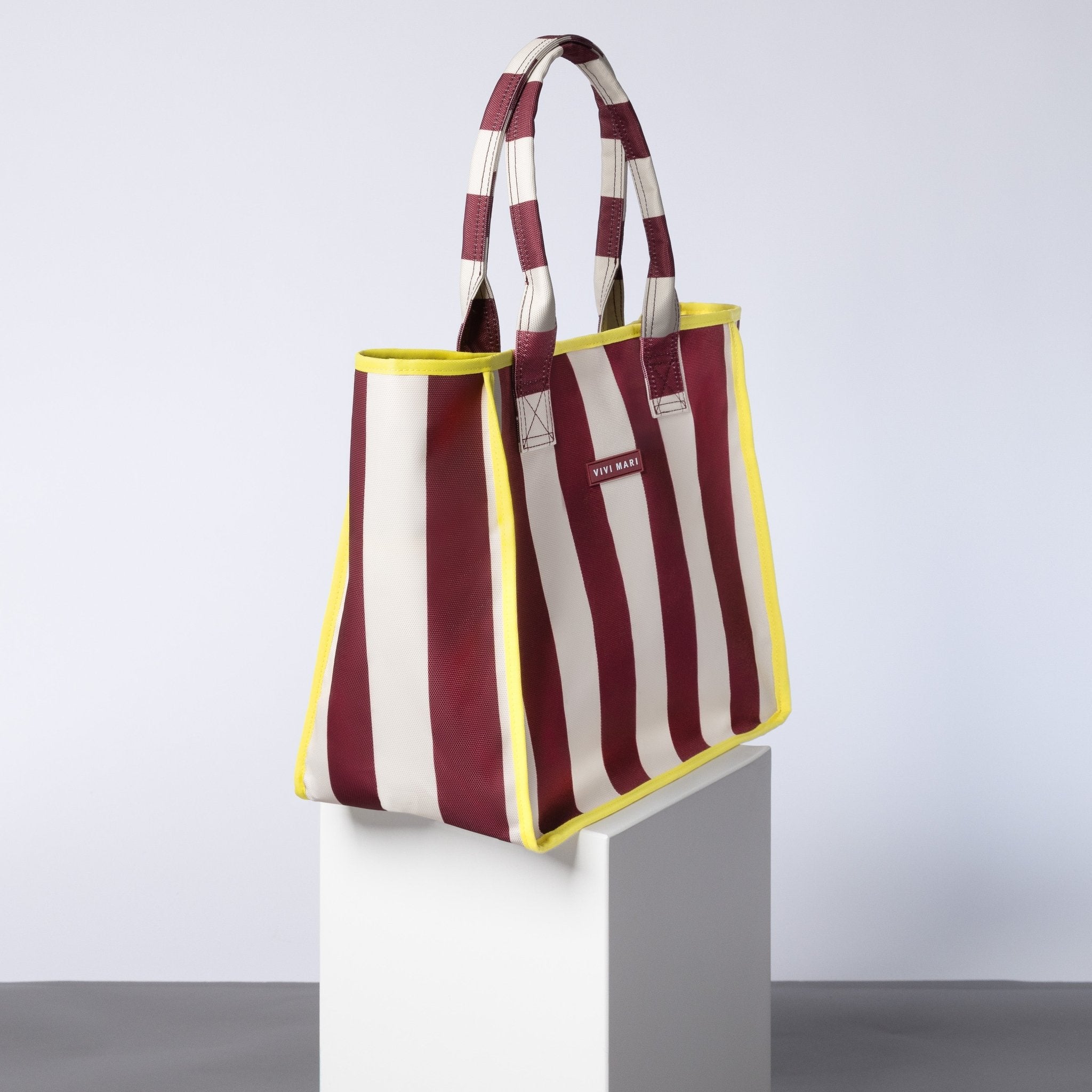 Carry All Bag - bold stripes wine red/sand - VIVI MARI