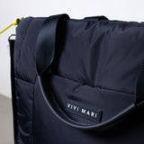 padded tote bag large + strap basic woven slim - navy - VIVI MARI