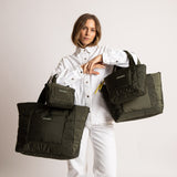 padded tote bag large + strap basic woven slim - olive - VIVI MARI