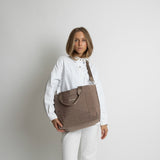 padded tote bag medium + strap basic woven slim - dark mushroom - VIVI MARI