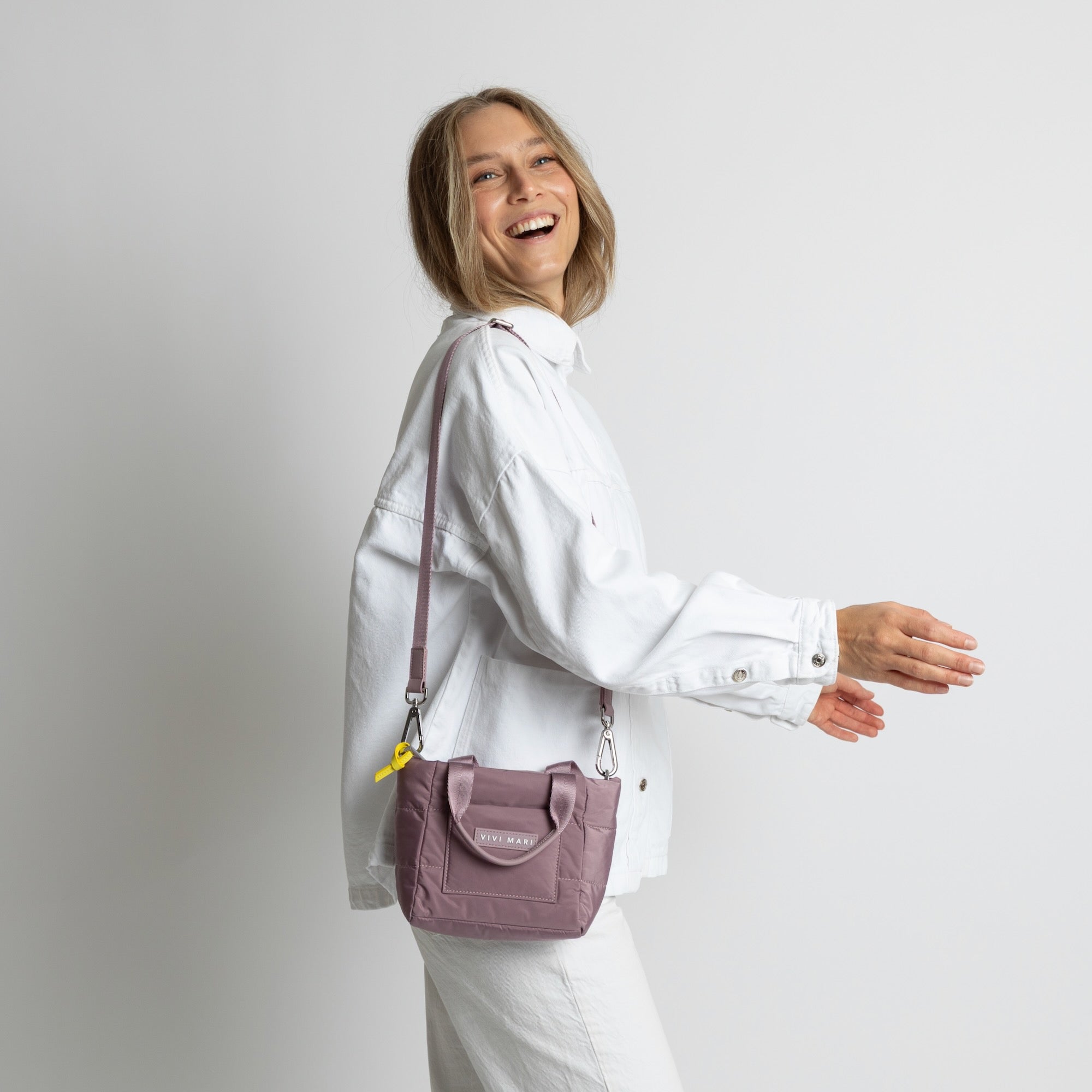padded tote bag mini + strap basic woven slim - ash plum - VIVI MARI