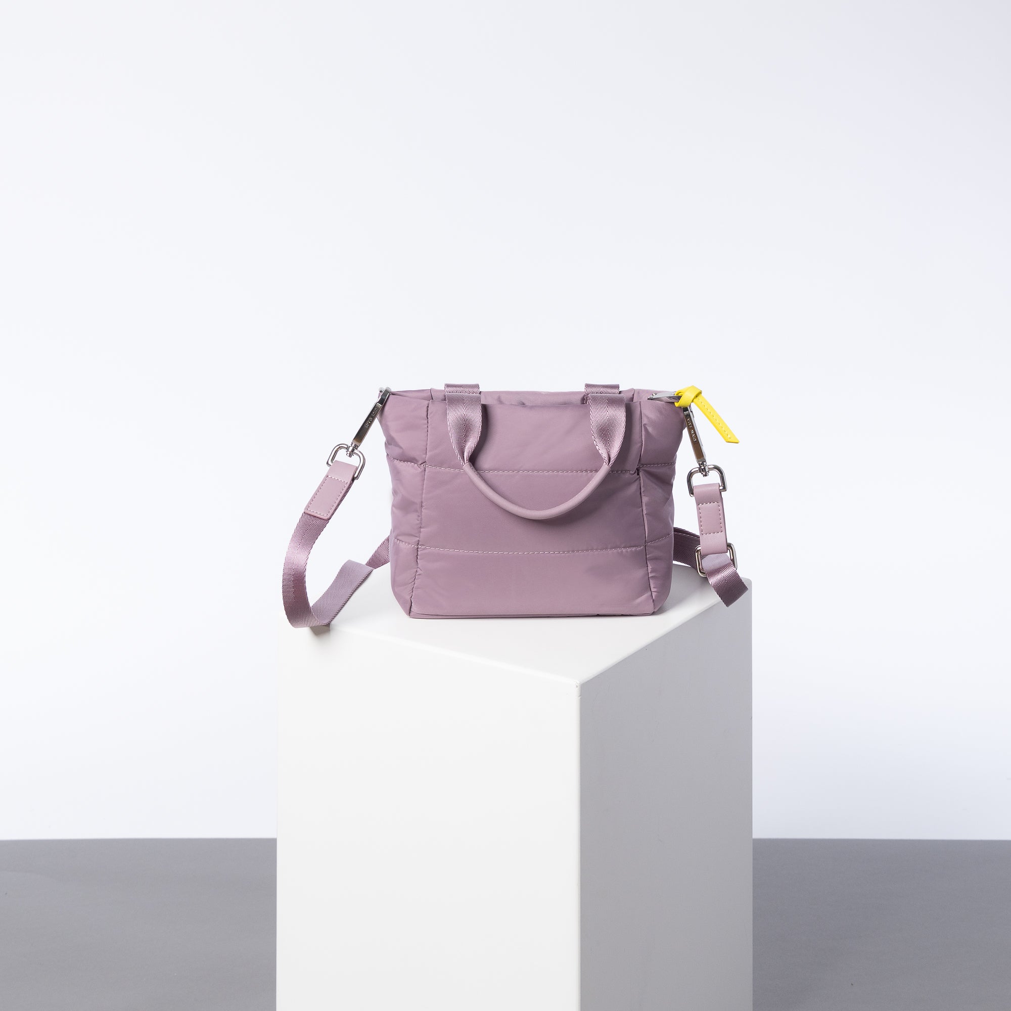 padded tote bag mini + strap basic woven slim - ash plum - VIVI MARI