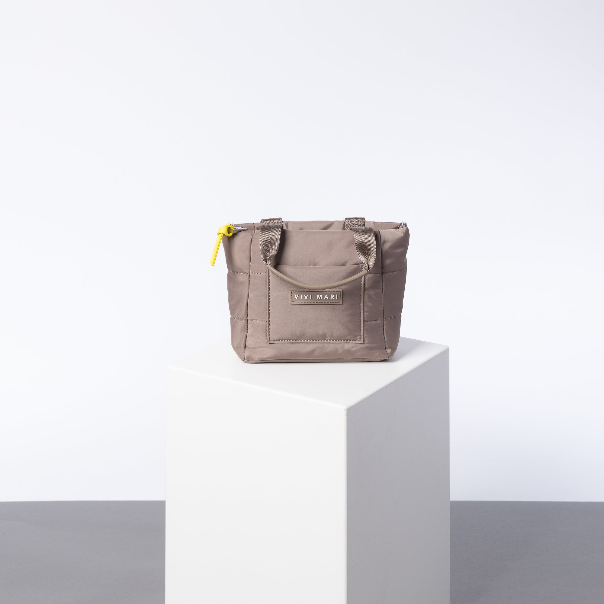 padded tote bag mini + strap basic woven slim - dark mushroom - VIVI MARI