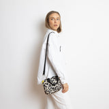 padded tote bag mini + strap basic woven slim - leo splashes black/sand - VIVI MARI