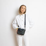 padded tote bag mini + strap basic woven slim - leo splashes navy/olive - VIVI MARI