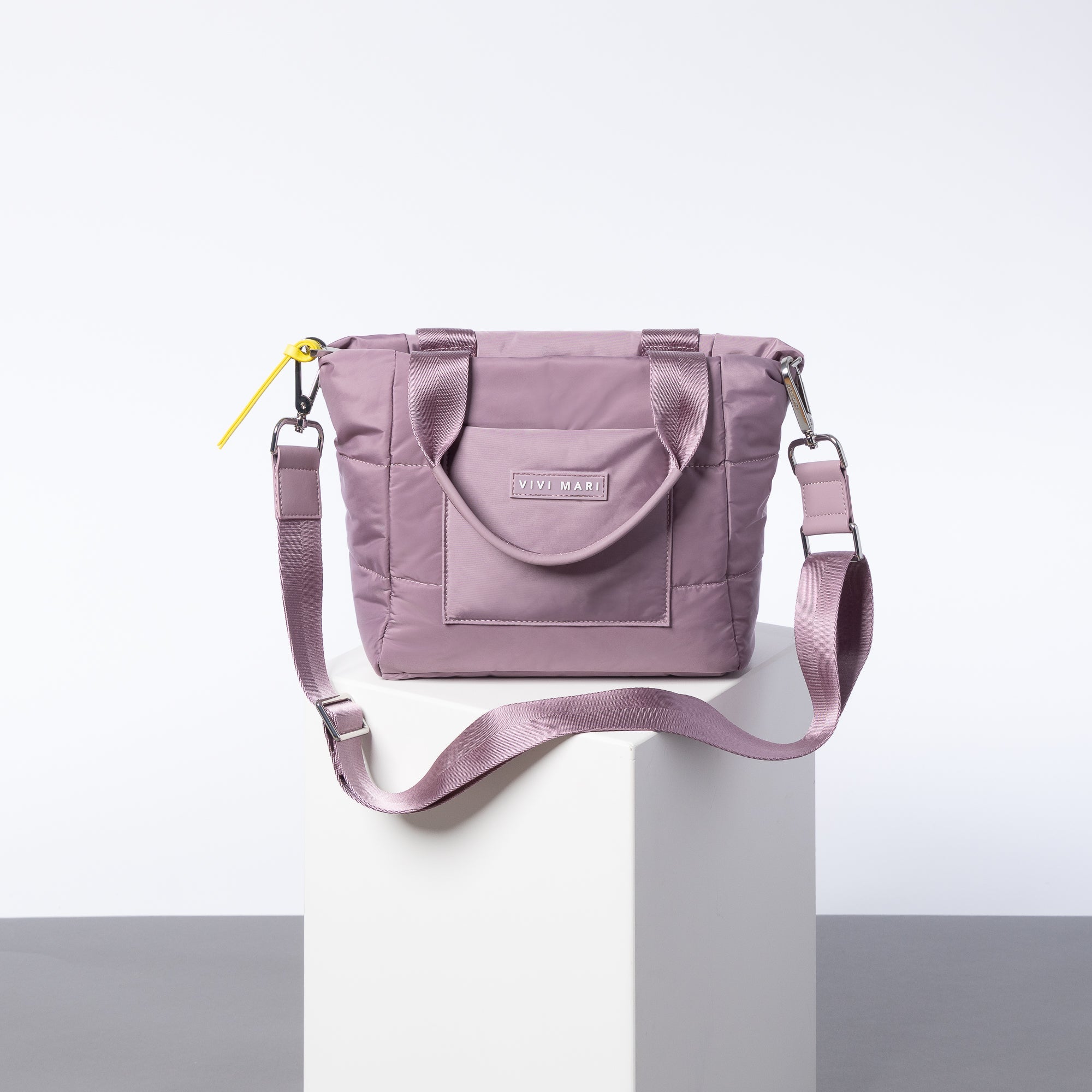 padded tote bag small + strap basic woven slim - ash plum - VIVI MARI