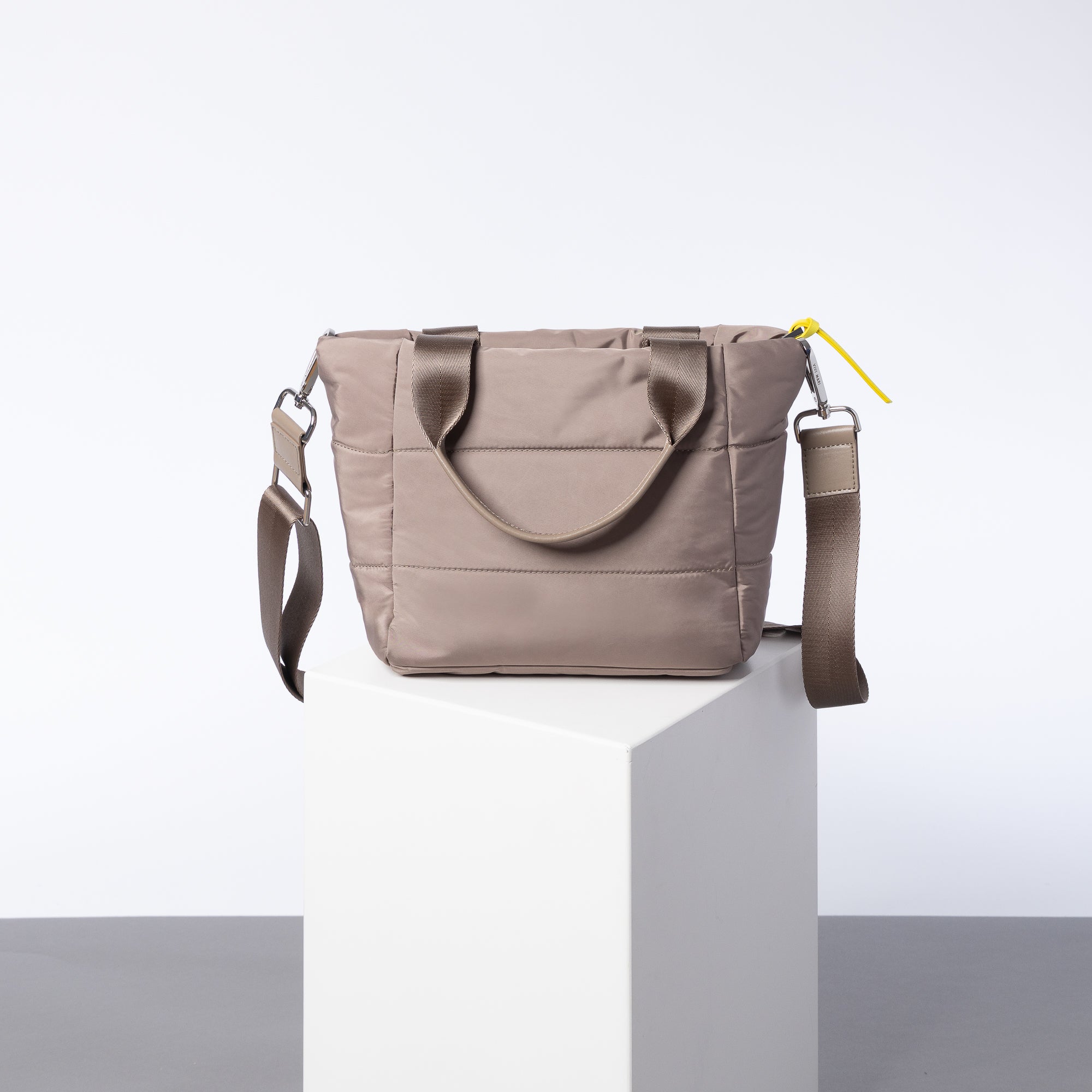 padded tote bag small + strap basic woven slim - dark mushroom - VIVI MARI