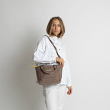 padded tote bag small + strap basic woven slim - dark mushroom - VIVI MARI
