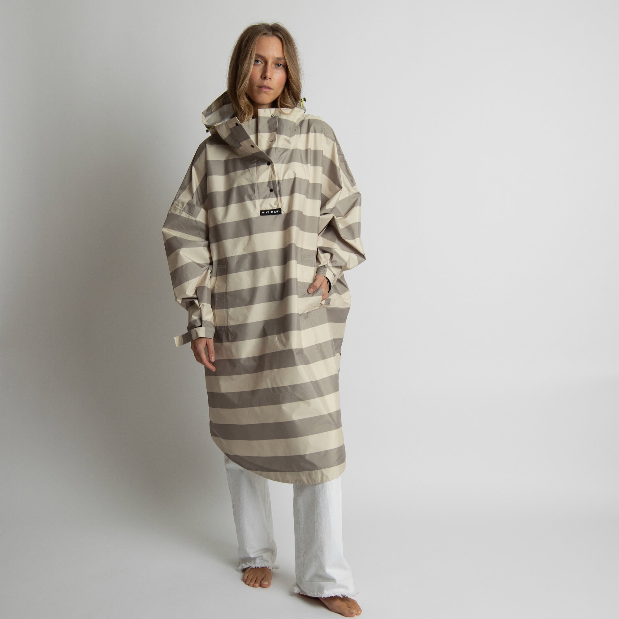 Raincoat bold stripes mushroom/sand - VIVI MARI