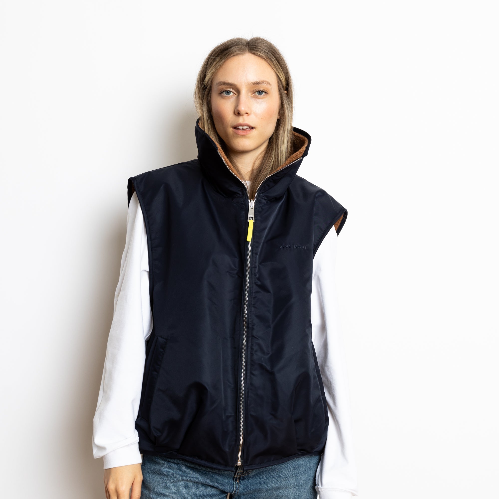 Reversible Bomber Vest - navy/caramel - VIVI MARI