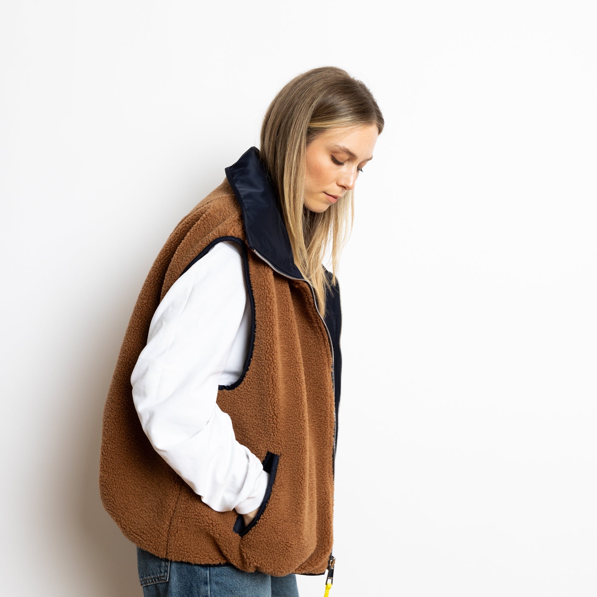 Reversible Bomber Vest - navy/caramel - VIVI MARI