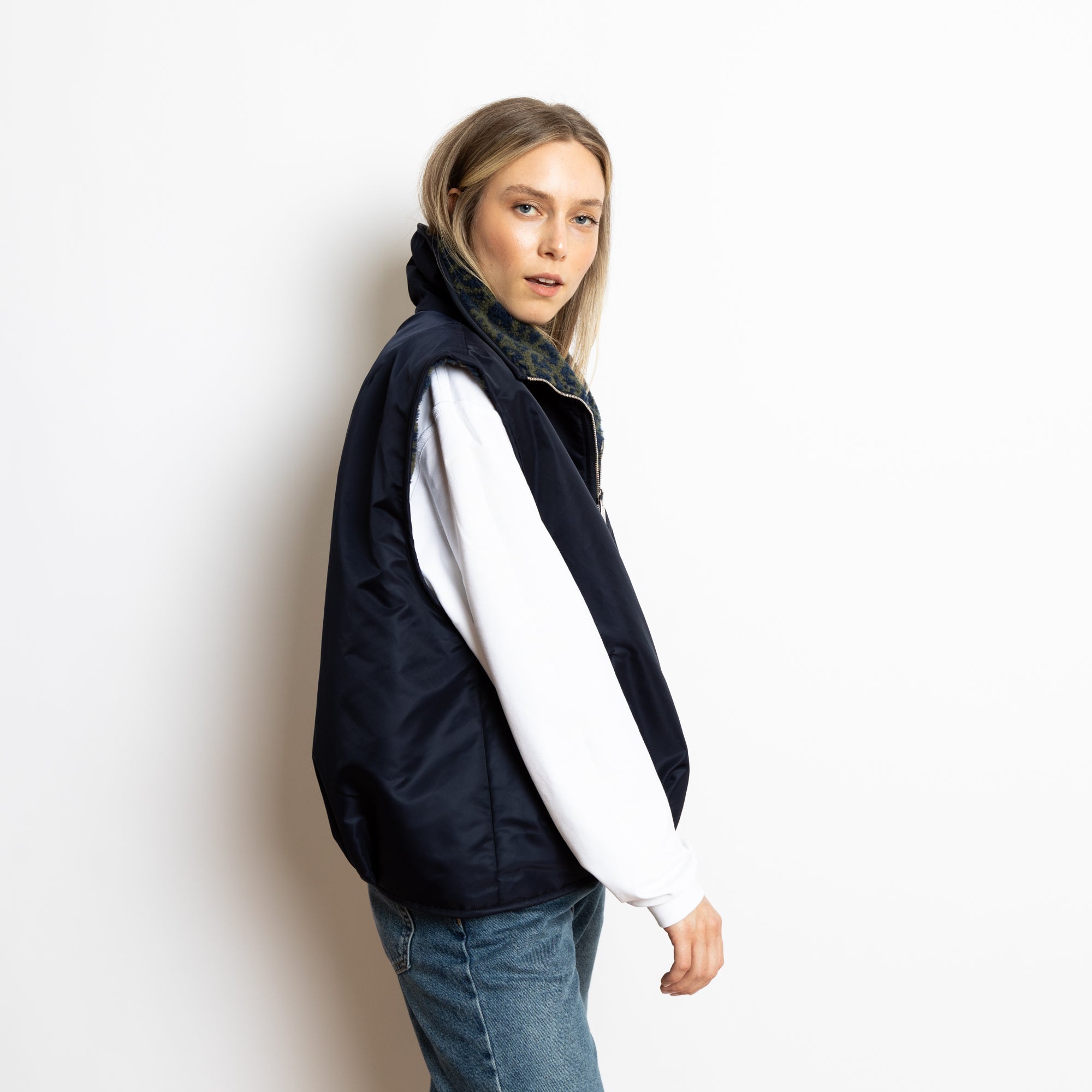 Reversible Bomber Vest - navy/leo navy - olive - VIVI MARI