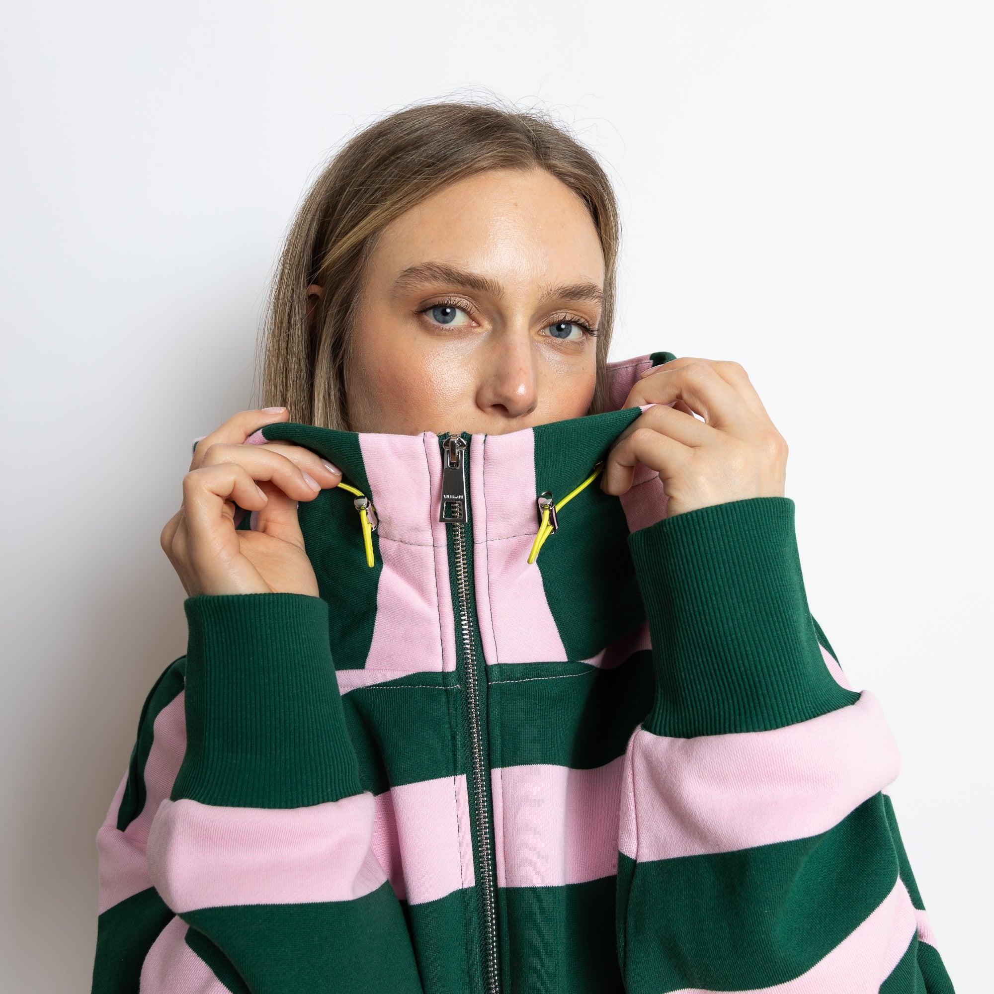 Sweat Jacket hoodie - bold stripes green/rosé - VIVI MARI