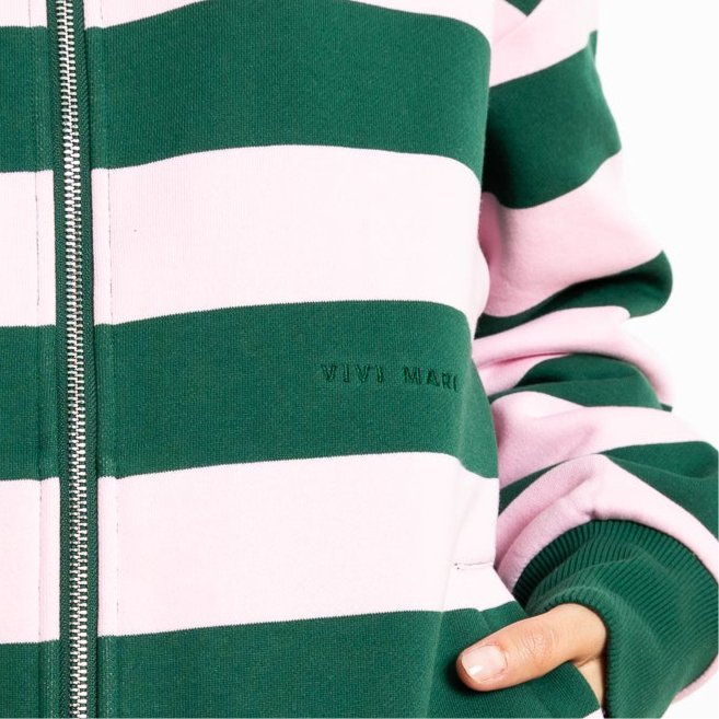 Sweat Jacket hoodie - bold stripes green/rosé - VIVI MARI