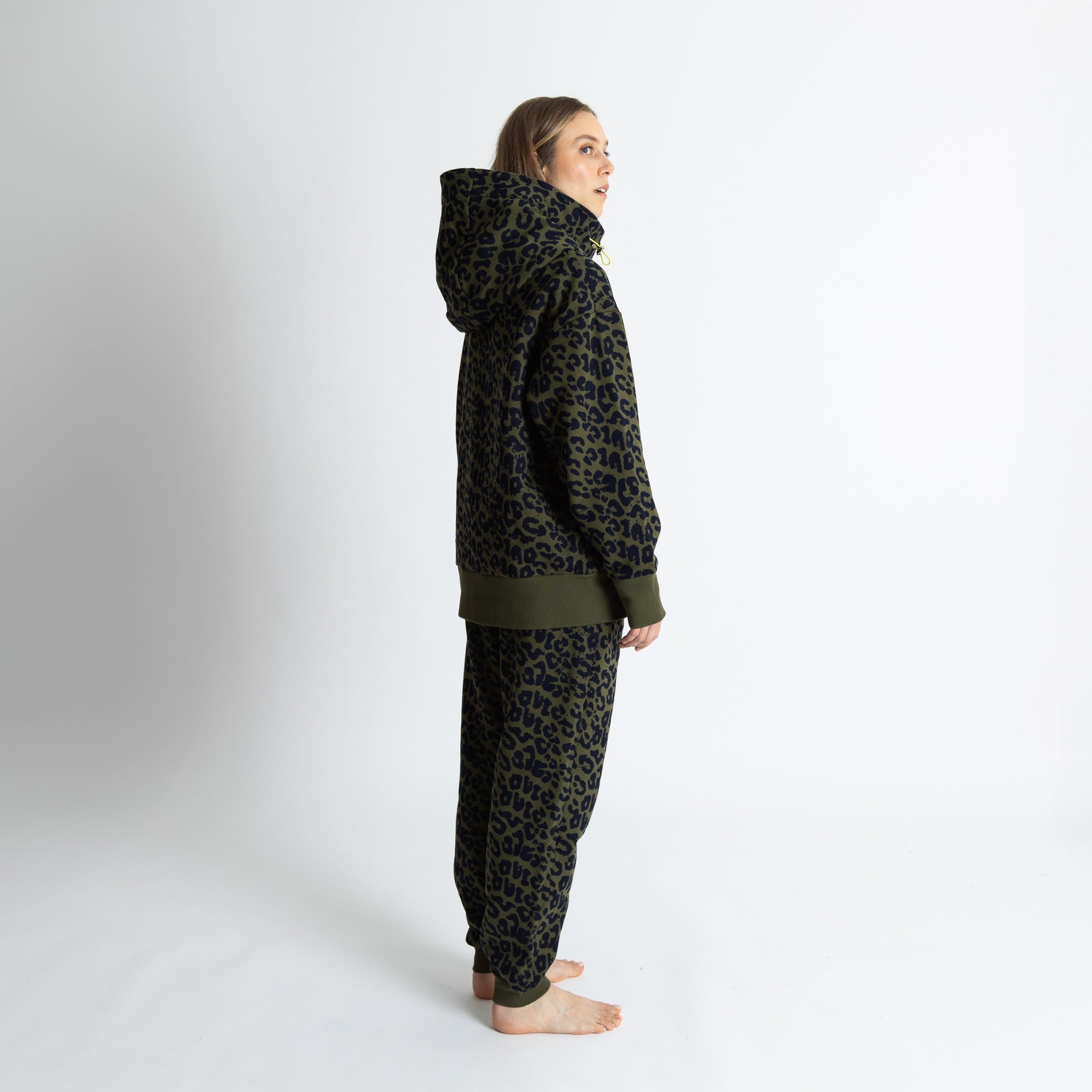 Sweat Jacket hoodie - leo splashes navy/olive - VIVI MARI