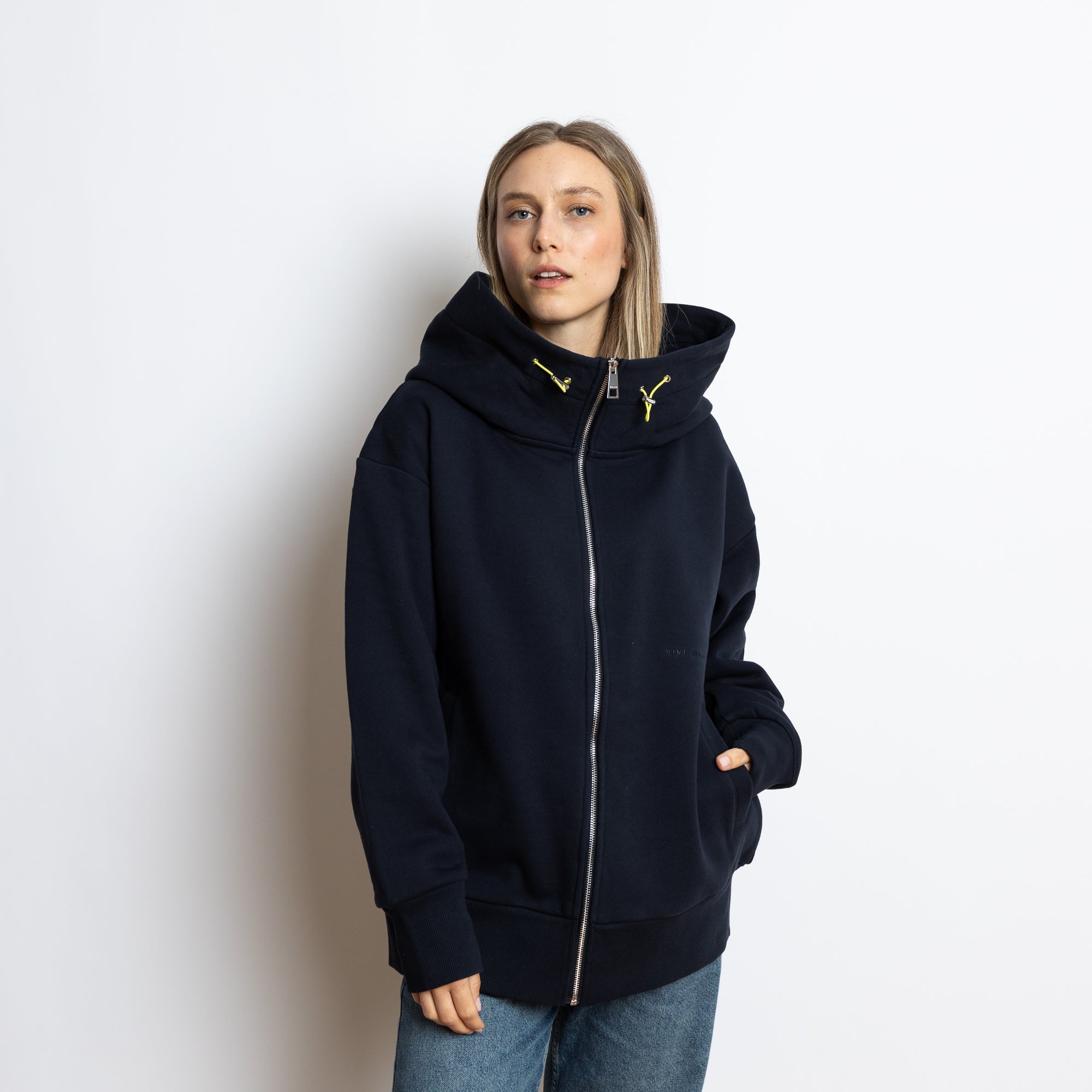 Sweat Jacket hoodie - solid navy - VIVI MARI